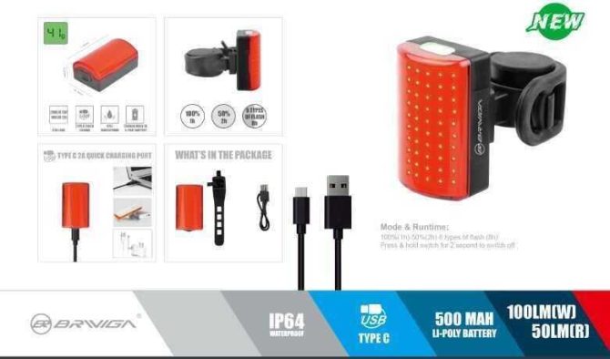 Eastpower Briviga EBL-3355 USB Şarjlı 100 lm Bisiklet Arka Stop