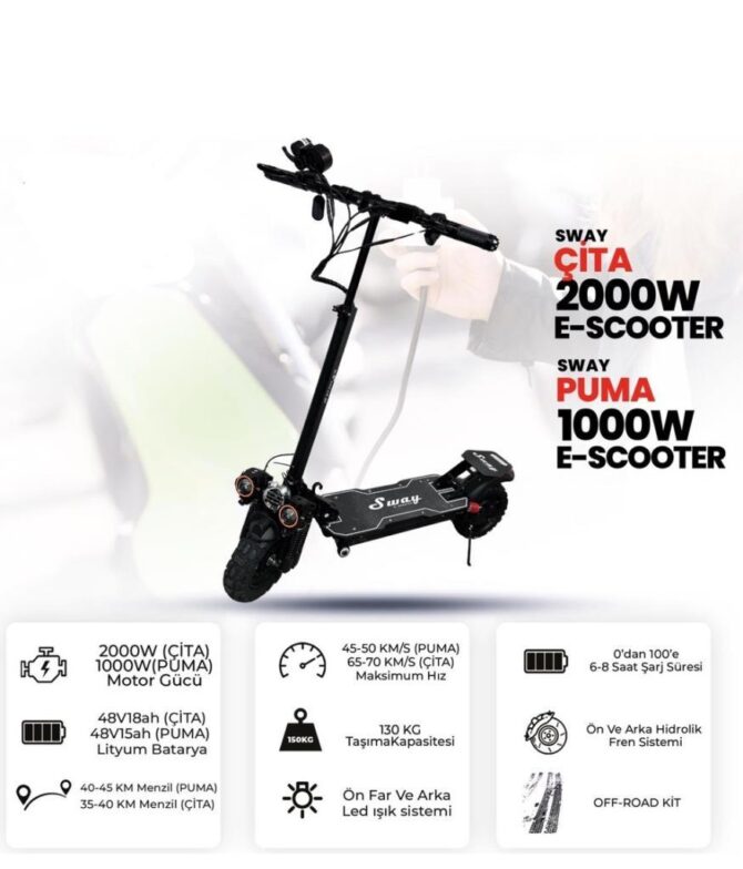 Sway Çita Çift Amortisörlü 2000w 10 Inç Elektrikli Scooter - Görsel 2