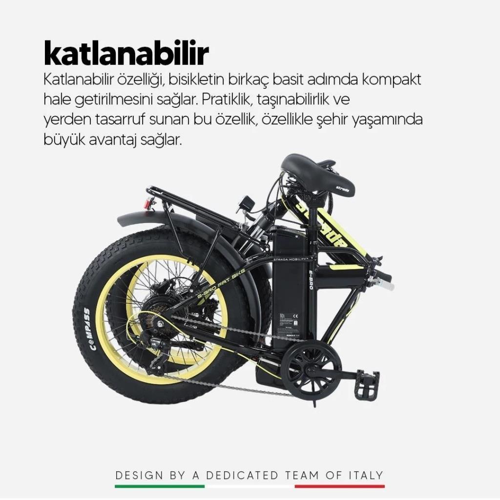 Strada E-BRO H Disk Fat Bike 20 Jant Katlanır Elektrikli Bisiklet Siyah-Mavi - Görsel 5