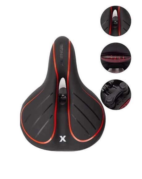 Baisk 1838 Işıklı Geniş Yaylı Kanallı Rahat Bisiklet Sele Siyah/Kırmızı