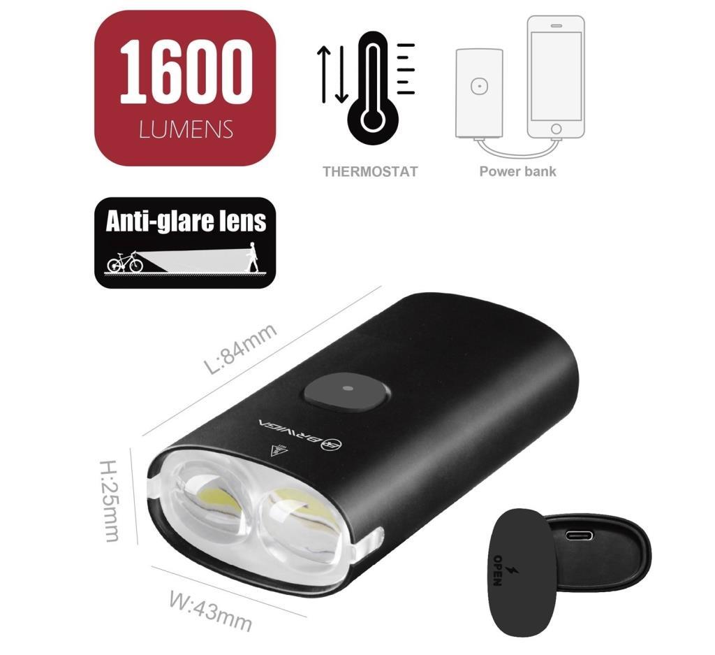 Briviga LW-SLEEK1600 1600 Lümen Usb-C Power Bank Özellikli Bisiklet Ön Lamba Far - Görsel 3